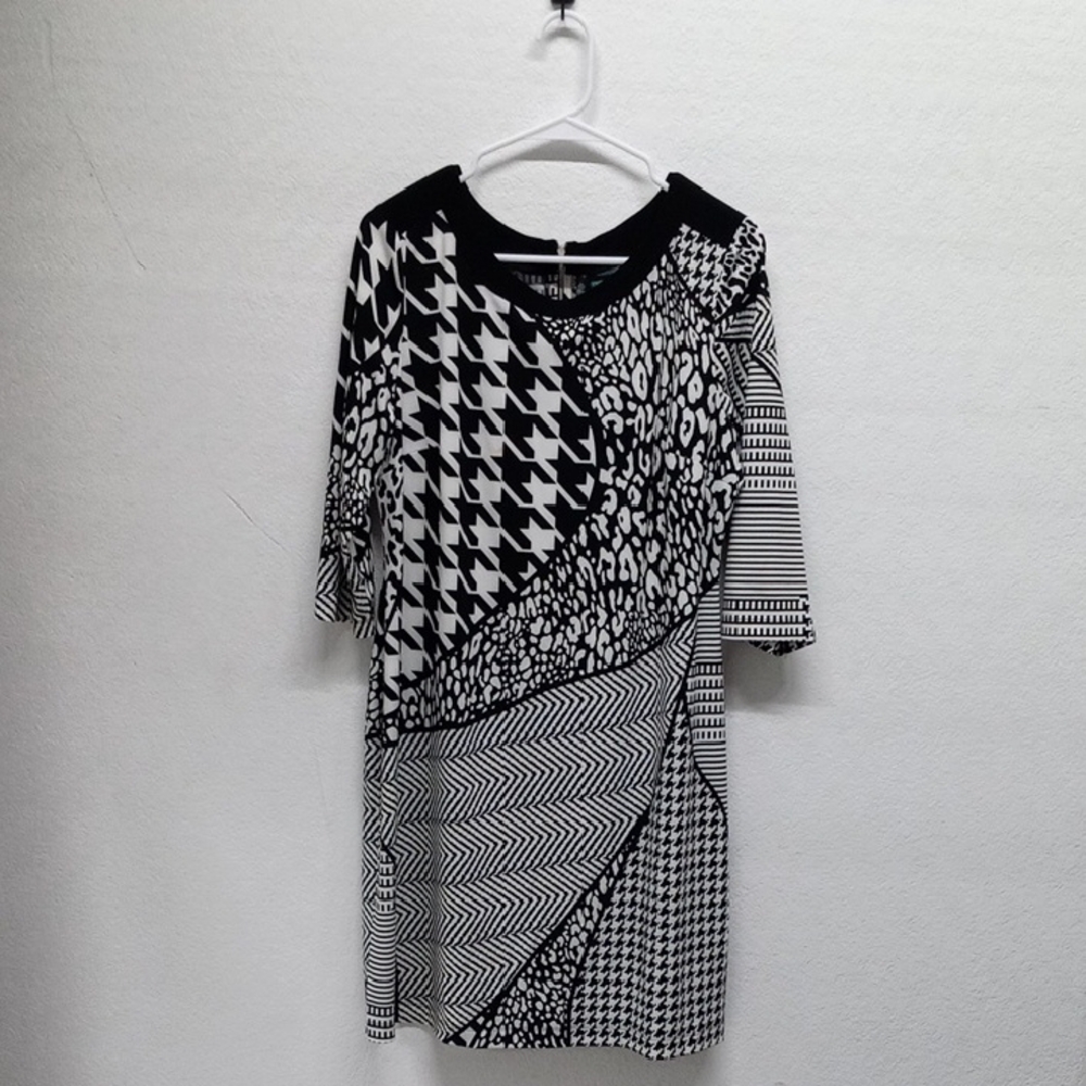 Gabby Skye Black and White Geometric 3/4 Sleeve Dress Size 12